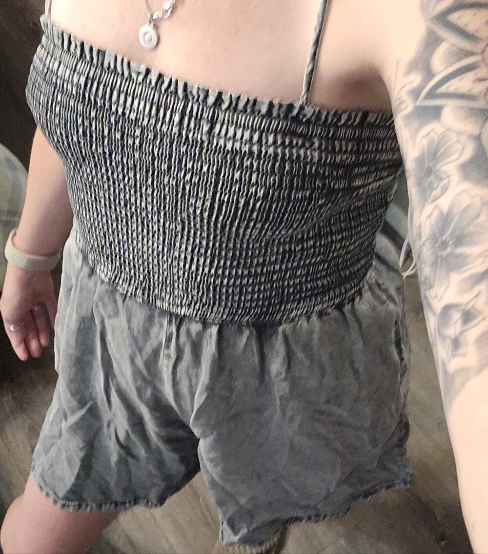 Smocked Grey Strap Romper - Women